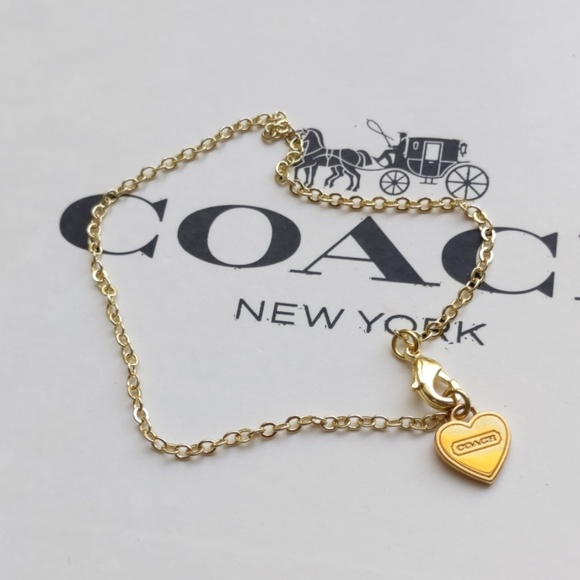 Coach Script Heart Charm Gold Plated Bracelet New - Picture 3 of 7